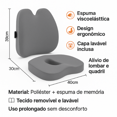 Kit Ortopédico Conforto Total – Almofada Lombar + Assento Ergonômico para Coluna