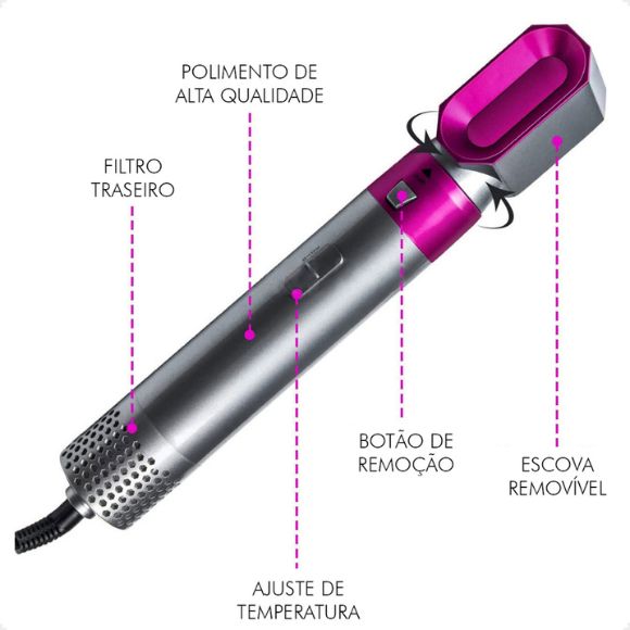 Escova Secadora 5 em 1 - Hair Done, Babyliss, Escova Secadora, Escova Alisadora, Escova Rotativa Escova Modeladora
