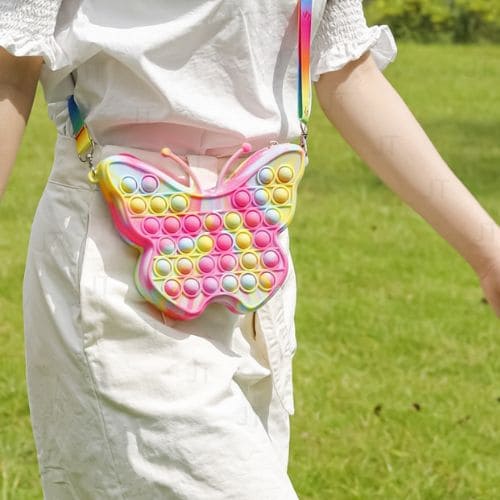 Bolsa de Ombro Borboleta Pop It, Moda, Diversão, Acessório, Borboleta, Pop It, Entretenimento, Alívio de Estresse, Design Único, Bolsa para Crianças, Bolsa para Adultos.