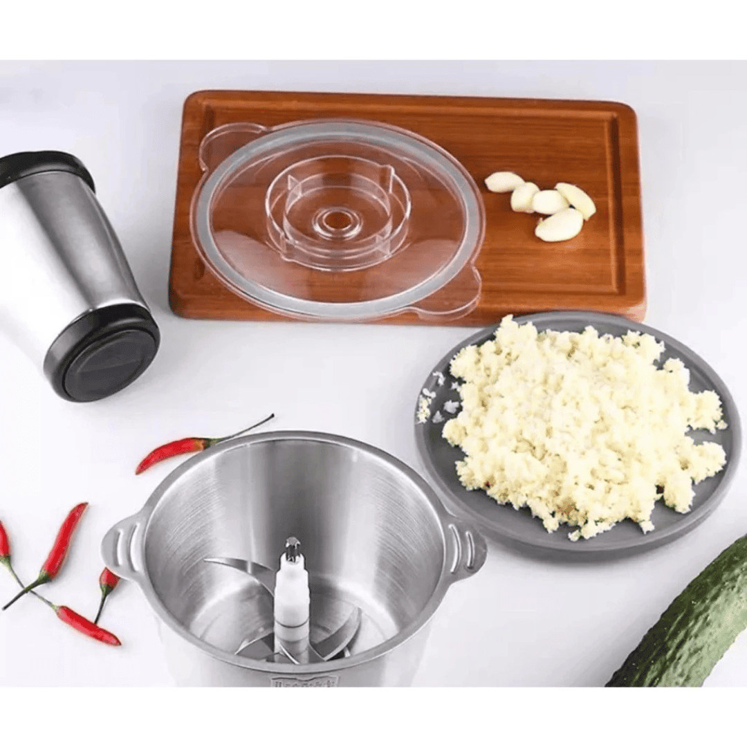 Mini Processador Manual Inox | Triturador de Alho, Cebola e Temperos